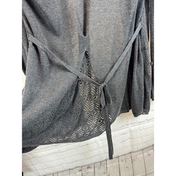 KNITTED & KNOTTED dark gray anthracite open front belted cardigan sweater M - Picture 10 of 10